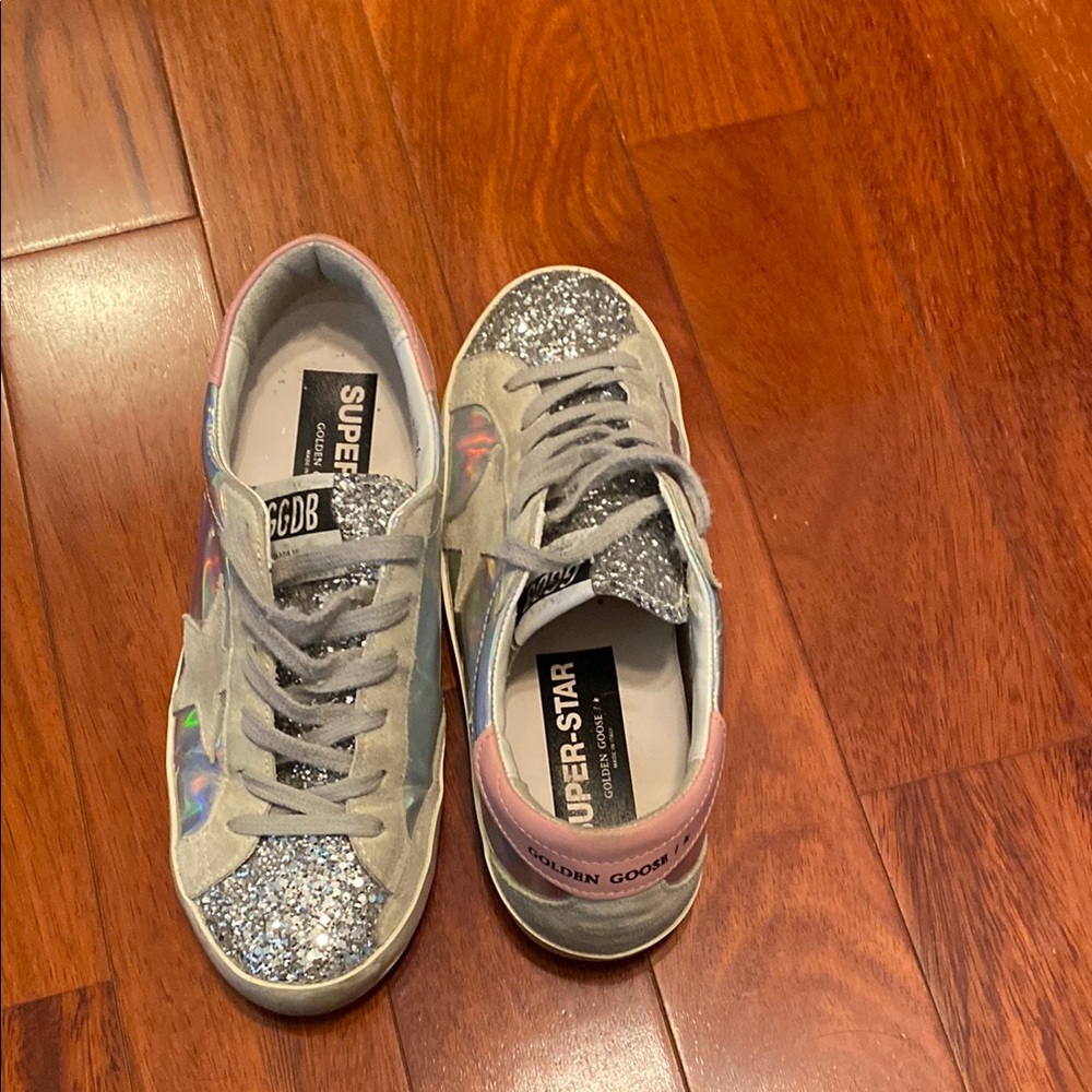 Golden Goose Silver Gray Sneakers with Shimmery Finish